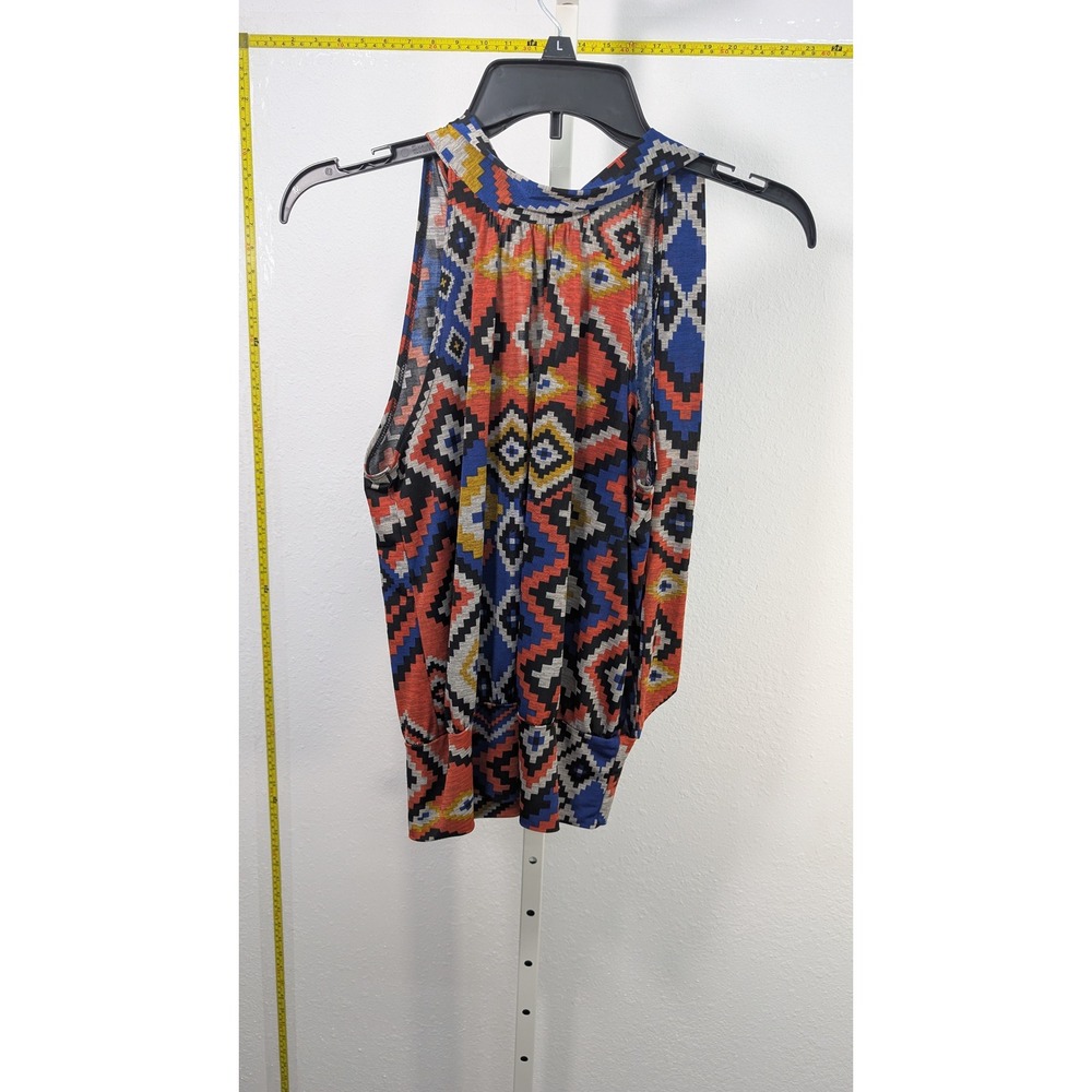 Via Vai Womens Geometric Aztec Halter Top Multicolor Sleeveless Tie Back Large